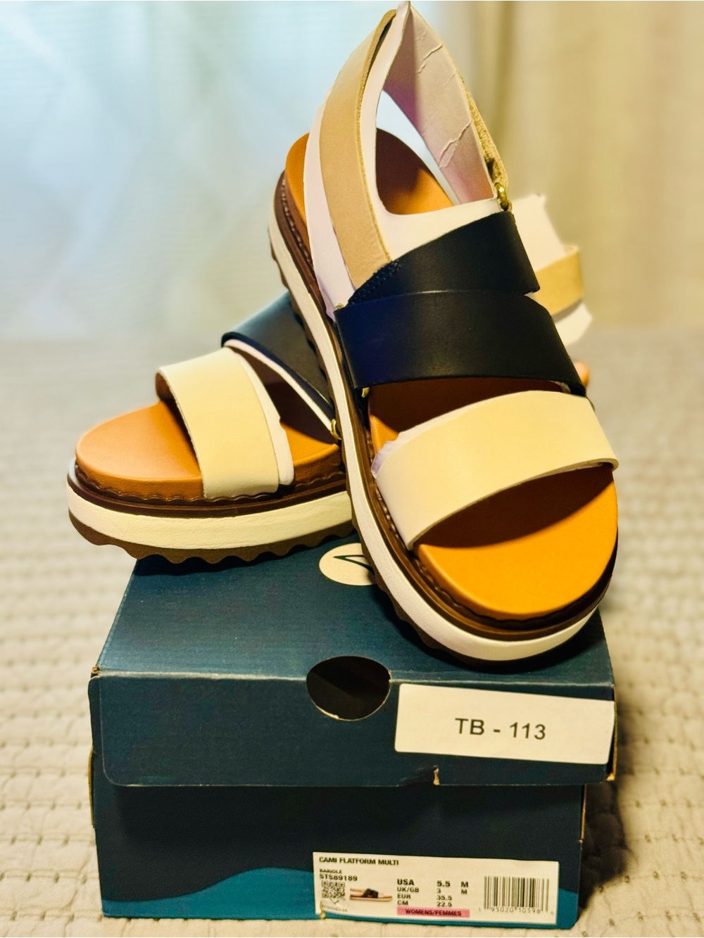 Sperry Cami Flatform Sandals, Multi (Navy/White/Tan), Women’s Size 5.5, New